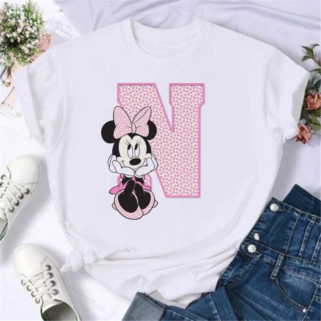 Camiseta de dibujos animados de Disney para mujer, blusa blanca de manga corta con letras sueltas de los años 90, Kawaii, Mickey Mouse y Minnie