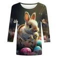 thumbnail image 4 of BiZtdJrK Shirts for Women Easter Theme Print 3/4 Sleeve Tops Casual Round Neck Cotton Basic Tees 2025 Pullover Blouse Multicolor S Winter Clearance Prime, 4 of 6