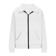 thumbnail image 4 of Cotton Zip Up Jacket Womens Trendy Fall Casual Light-weight Solid Lapel Sweatshirt without Hood Long Sleeve Outwear (M, White), 4 of 6