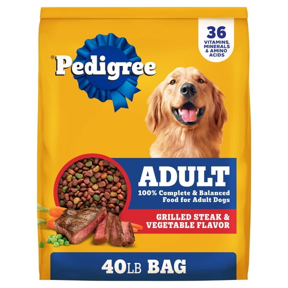 Pedigree Complete Nutrition Adult Steak & Vegetable Flavor Dry Dog Food, 40 lb Bag