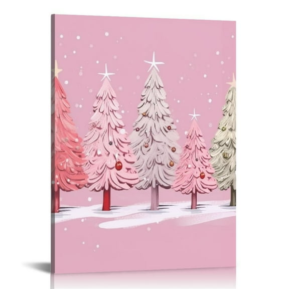 COMIO Pink tree Wall Art Prints,Merry Christmas Winter Wall Art Decor,trees Canvas Wall Prints,Decoration for Home Living Room Bedroom