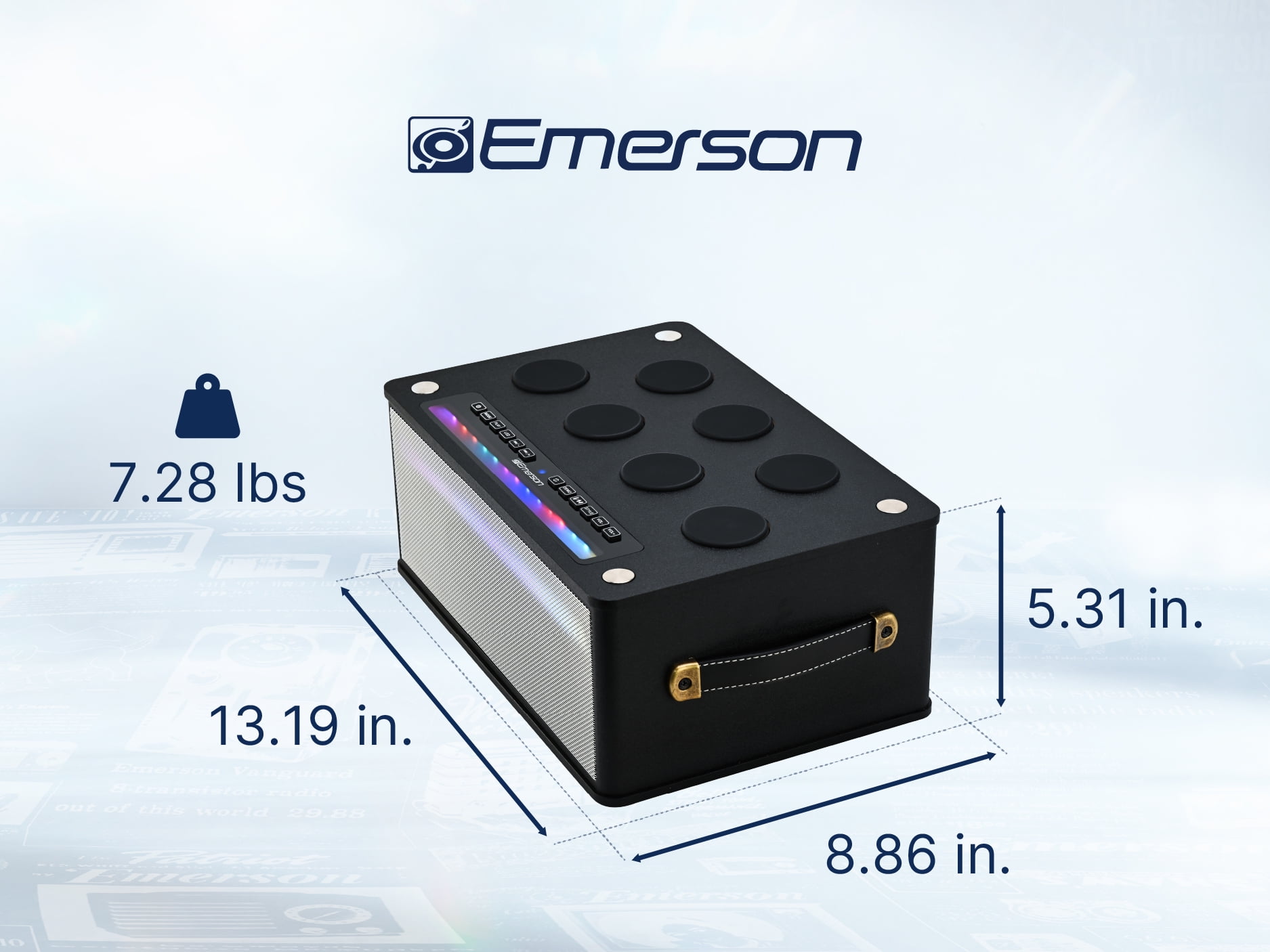 Emerson EDS-1000 Bluetooth Party Speaker with Digital Drum Pads, LED Lights, Dual Speakers, USB/AUX/Mic Inputs, & Rechargeable Battery