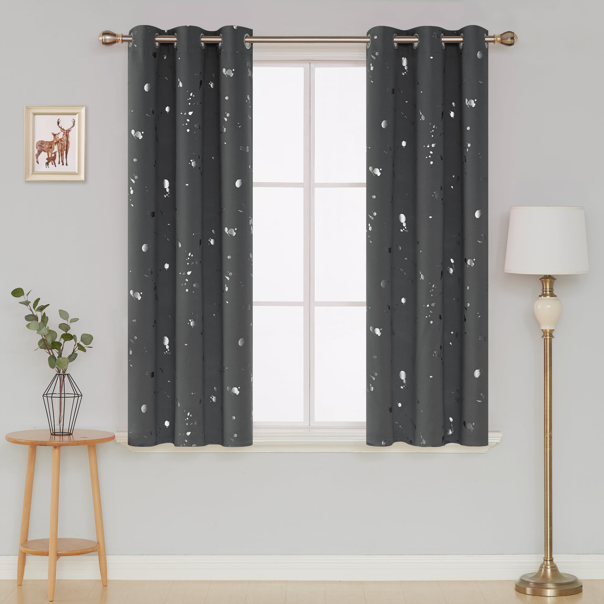 Deconovo Super Soft Thermal Insulated Star Foil Printed Eyelet Blackout Curtains 