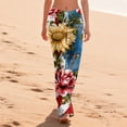 thumbnail image 4 of 4th Of July Pants for Women United States American Flag Print Wide Leg Pants Elastic High Waist Loose Fit Soft Daily Wear Trousers, #01 Blue, L, 4 of 5
