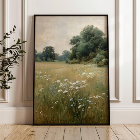 Vintage Summer Meadow | Field In Bloom | Garden Wall Art | Spring Landscape Print | Wildflower Field Landscape | Farmhouse Kitchen UNFRAMED Poster Wall Art for Decor Present 24x36