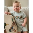 thumbnail image 6 of BemeyourBBs Newborn Baby Boy Girl Duck Outfit Summer Clothes Waffle Knit Striped Romper Casual Mallard Embroidered Striped Crew Neck Short Sleeve Infant Jumpsuit Shorts, 6 of 8