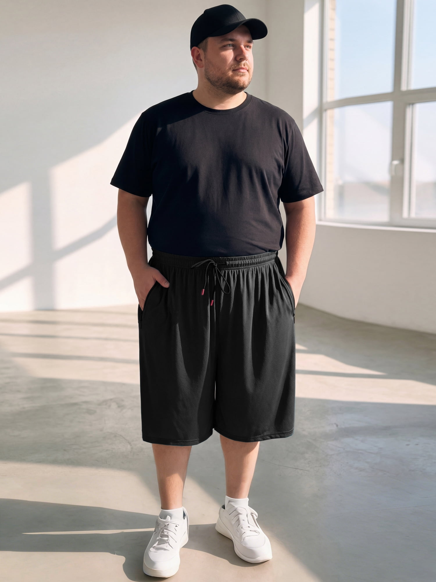 DARING DIVA Men's Big Tall Athletic Shorts with Zipper Pockets 3XL Black