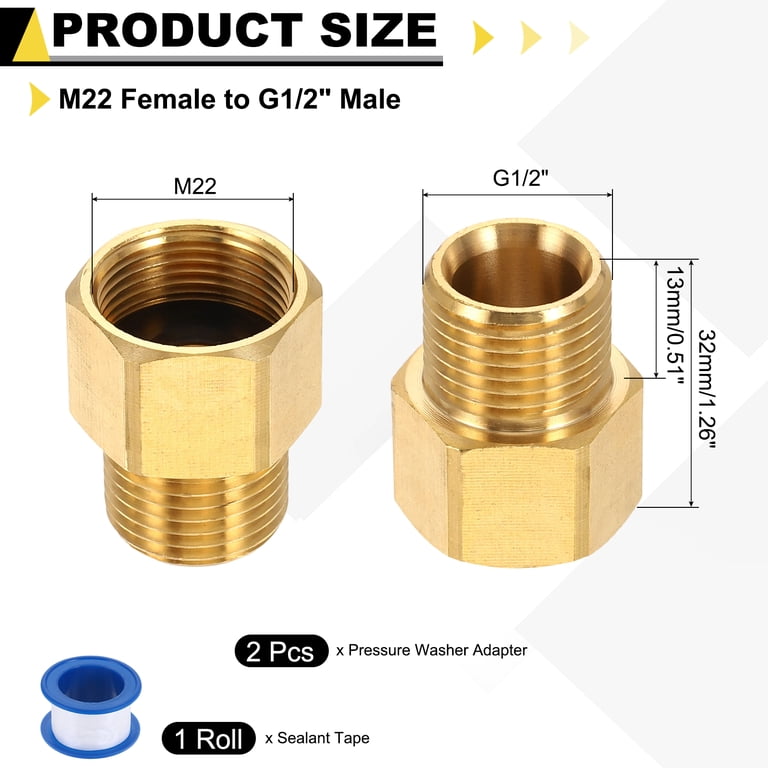 3/4-inch BSP brass tap adapter for pressure washer with thread seal tape