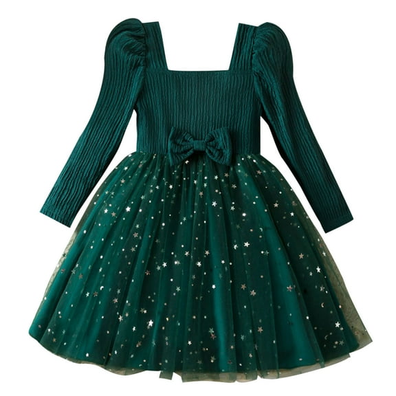 Auroural Girls Dresses Long Sleeve under $15 Girls' Fall And Spring Long Sleeve Ruffled Lace Round-Neck Embroidery Mesh Princess Bow Skirt 4 Years