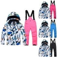 thumbnail image 4 of Xfvqtps Ski Jacket and Pant Set Warm Snowboarding Snowsuit Adjustable Drawstring Hooded Coat Color Print Adjustable Overalls Waterproof Windproof Winter Ski Suits Blue, 4 of 5