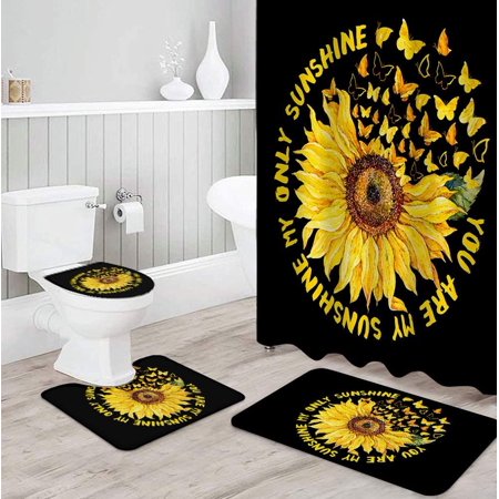 ZHANZZK Sunflower 4 Piece Bathroom Set Shower Curtain Bath Rug Contour Mat and Toilet Lid Cover