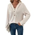 thumbnail image 2 of Sudadera con Capucha de Larga de Punto Gofre para Mujer, con Cordón, Botones, Cuello en V, Informal, con Capucha. XL, 2 of 9