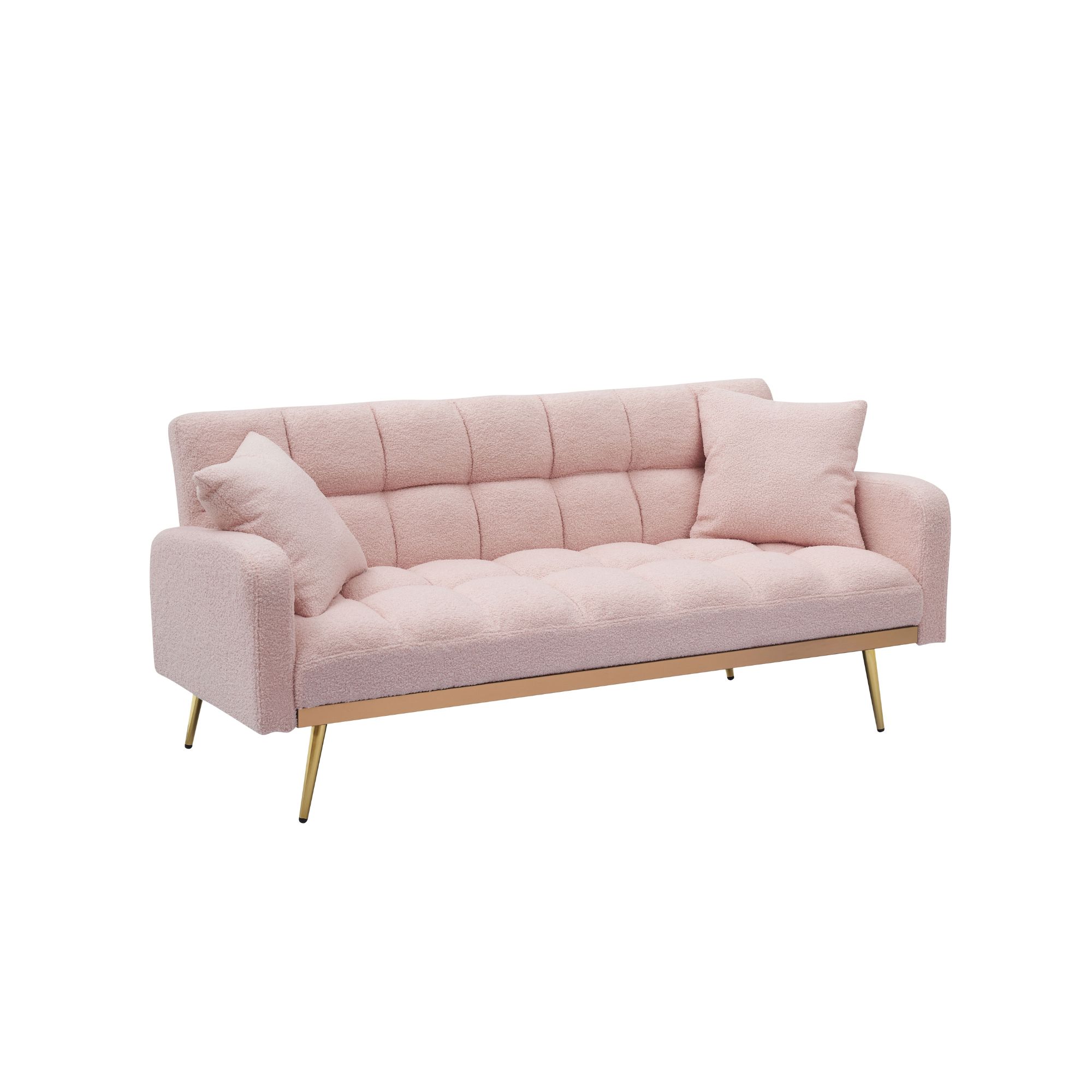 MAYEERTY Guest Bed Sofa, Teddy Fabric Loveseat, Convertible Space-Saving Sofa for Small Home Guest Stays, Pink