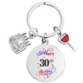 thumbnail image 5 of Round Keychain Birthday Cake Wine Glass Birthday Anniversary Gift Metal Keychain, 5 of 5