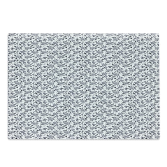 Grey and White Cutting Board, Romantic Rose Bouquet with Swirls and Leaves Monochrome Nature Growth, Decorative Tempered Glass Cutting and Serving Board, Large Size, Grey and White, by Ambesonne