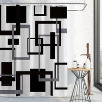 Extra Long Shower Curtain 72 x 84, Tall Grey Black and White Shower Curtain for Bathroom, Mid Century Modern Abstract Geometric Waterproof Fabric Shower Curtain Set with Hooks