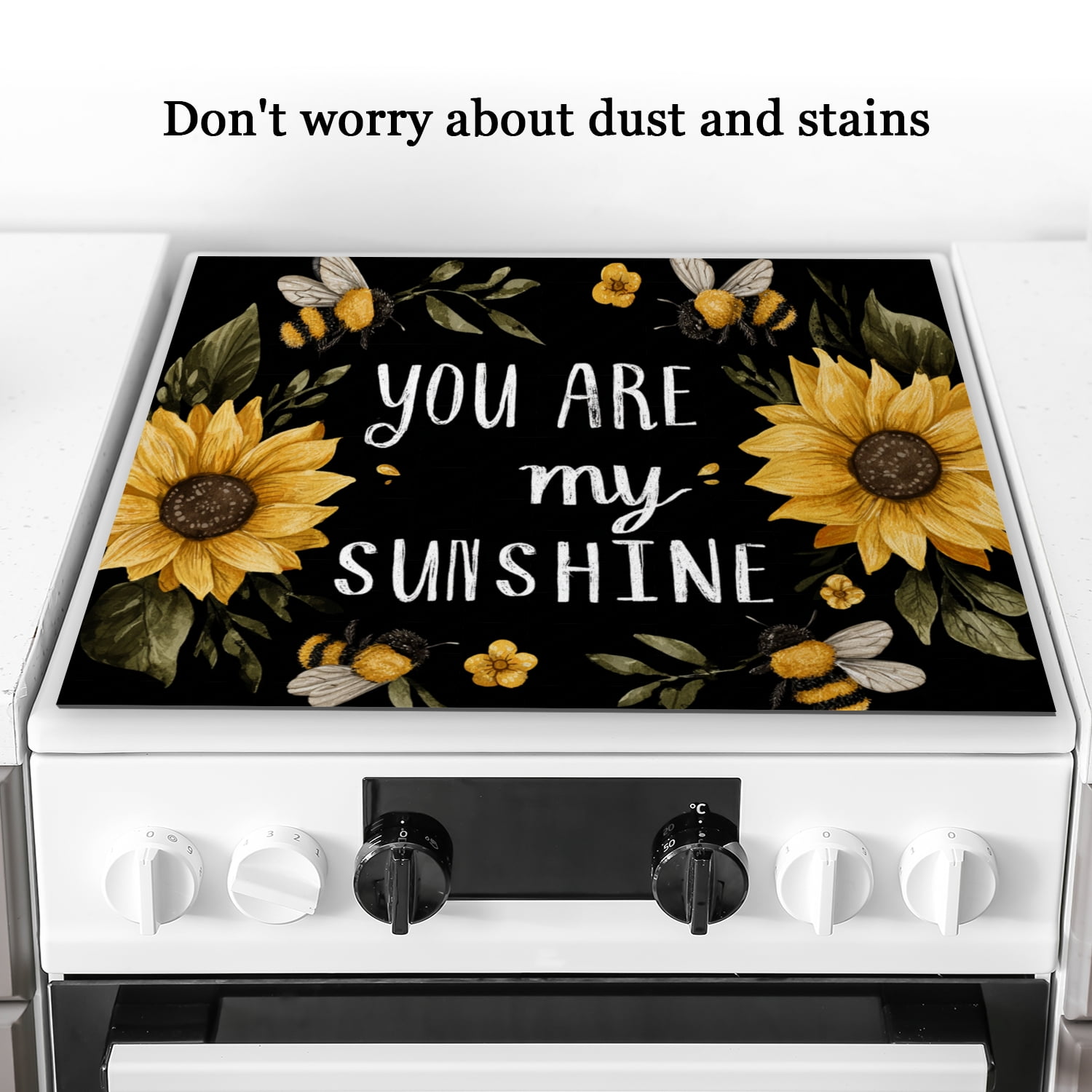 Fall Stovetop Covers for Electric Stove, Sunflower You Are My Sunshine Print Non-stick Square Glasstop Stove Cover, Oilproof Waterproof Modern Mat For Kitchen RV (28×20 Inch)