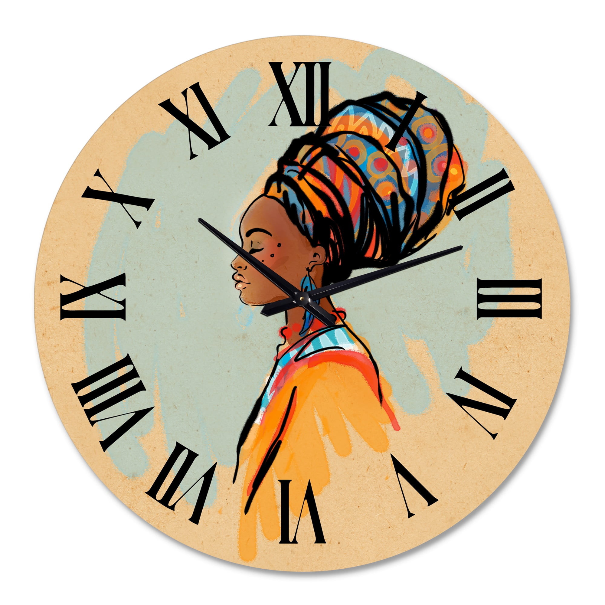 Designart 'Portrait Of Afro American Woman With Turban Ii' Modern Wall Clock