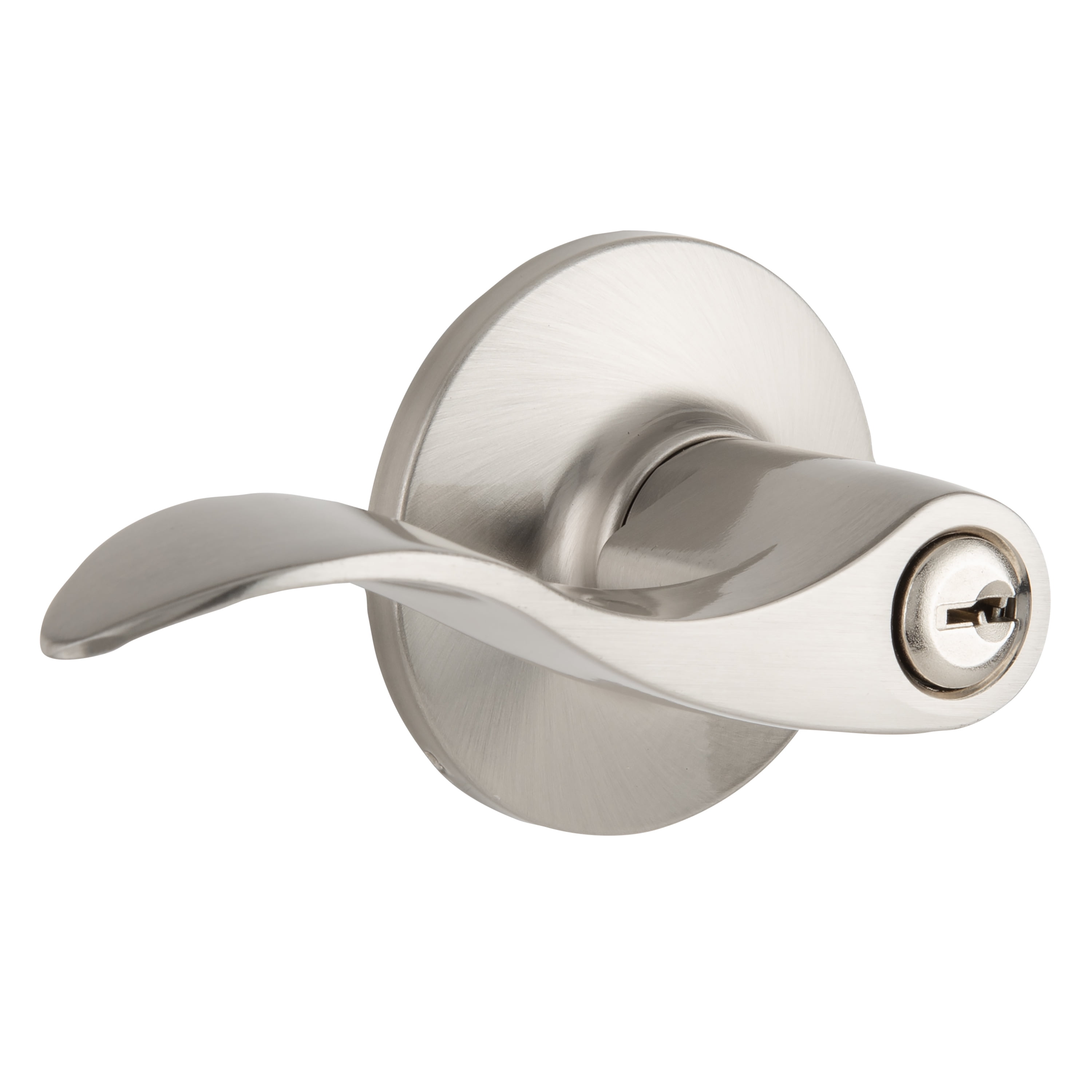 (2 pack) Brinks Keyed Entry Modern Wave Style Lever Doorknob with Pro-Guard, Satin Nickel Finish