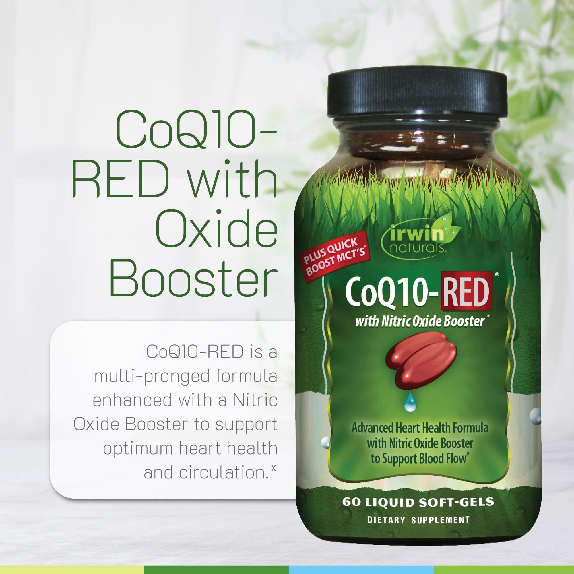 Irwin Naturals CoQ10-RED with Nitric Oxide Booster & MCTs - Advanced Heart Health Formula Supports Healthy Blood Flow & Energy Production - High Absorption Antioxidant Protection - 60 Liquid Softgels