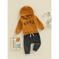 thumbnail image 3 of Gureui Toddler Infant Baby Boys Girls Outfits, Capital Letter Print Long Sleeve Hooded Pullover + Elastic Drawstring Side Pockets Trousers 2Pcs Clothes Set, 3 of 8