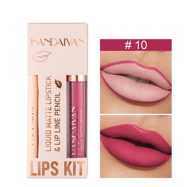 FcBaudy Rouge à Lèvres pour Femmes, Encre à Lèvres, Brillant à Lèvres Brillant à Lèvres Combinaison Crayon Contour des Lèvres, Ne Colle Pas à la Tasse, Rouge à Lèvres Mat Crayon Contour des Lèvres Velours, 3 ml un Rouge à Lèvres