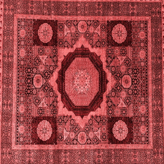 Ahgly Company Machine Washable Indoor Square Abstract Red Modern Area Rugs, 3' Square