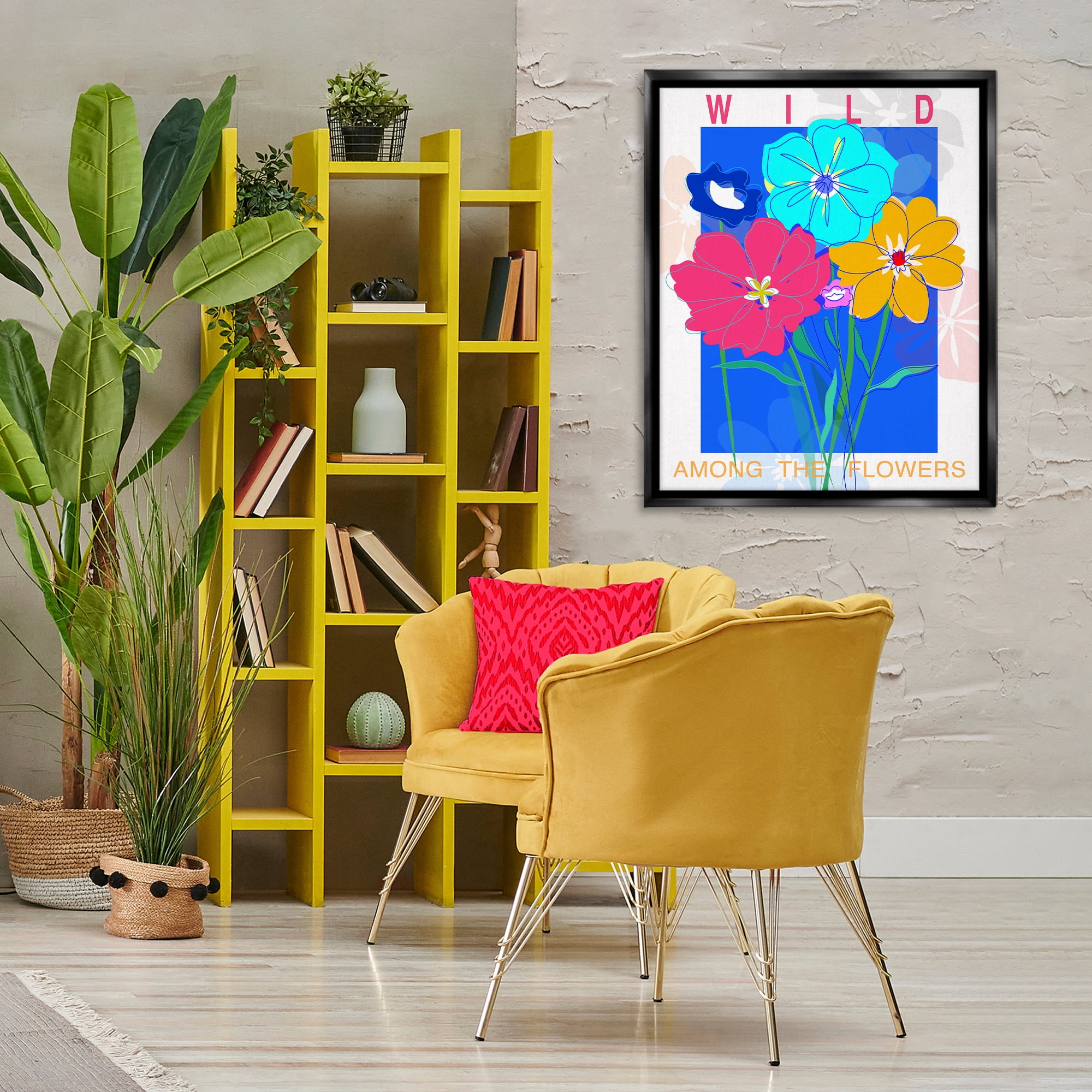Stupell Industries Wild Among The Flowers Plants & Flowers Painting Black Floater Framed Canvas Art Print Wall Art, 25 x 31