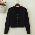 thumbnail image 3 of Cardigan Court pour Femmes Tricoté Col en V Boutons Manches Longues, 3 of 4
