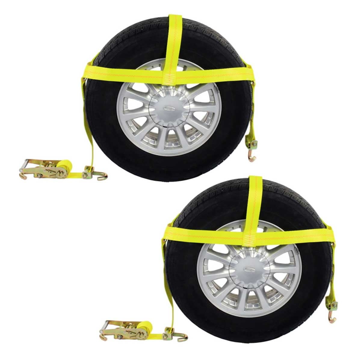 (2 Pack) Wheel Tie Down Strap with Swivel Hooks and Ratchet