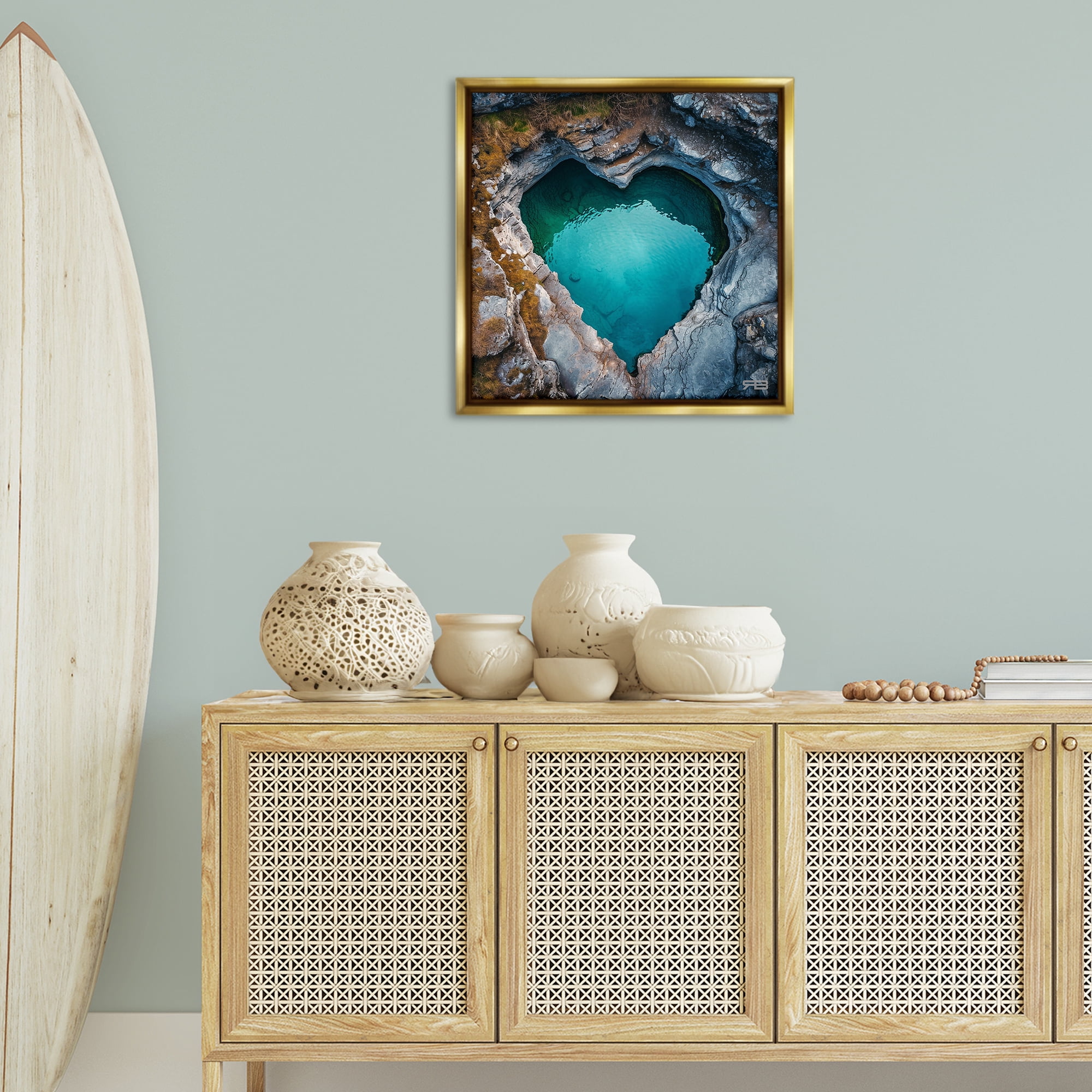 Stupell Industries Heart Shaped Natural Pool Landscape & Nature Painting Gold Floater Framed Canvas Art Print Wall Art, 25 x 25