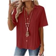 thumbnail image 4 of LEKWK Linen Button Down Shirt Women Collared Pleated Front Business Casual Tops Short Sleeve Dressy Tops Lapel Neck Smart Elegant Office Wear, 4 of 7