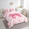 thumbnail image 3 of Homewish Teens Girls Kawaii Ribbon Bowtie 7-Piece Twin Bedding Sets,Pink White Bedding Comforter Set,Leopard Print Breathable Sheet Sets,Luxury Bedroom Decor,Reversible, 3 of 8
