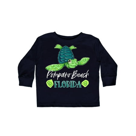 

Inktastic Pompano Beach Florida Happy Sea Turtle Gift Toddler Boy or Toddler Girl Long Sleeve T-Shirt