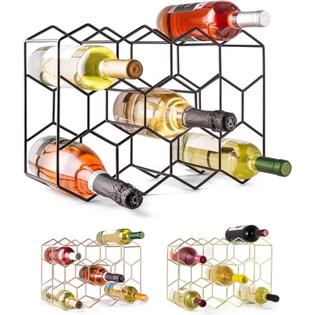 14-Bottle Freestanding 3-Tier Countertop Wine Rack in Black Metal with Powder-Coated Modern Finish