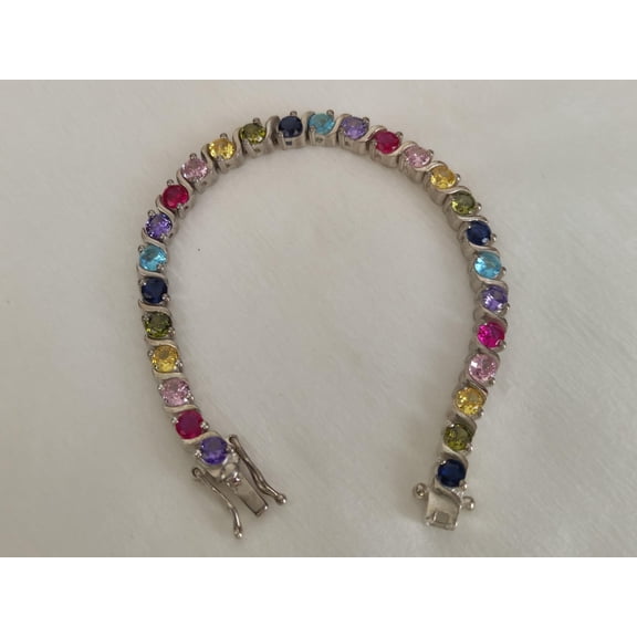 925 Lab Rainbow Sapphire Bracelet,Multi-Color Sapphire Tennis Bracelet,Natural Sapphire Round Rainbow Tennis Bracelet,Gradient Ombre tennis