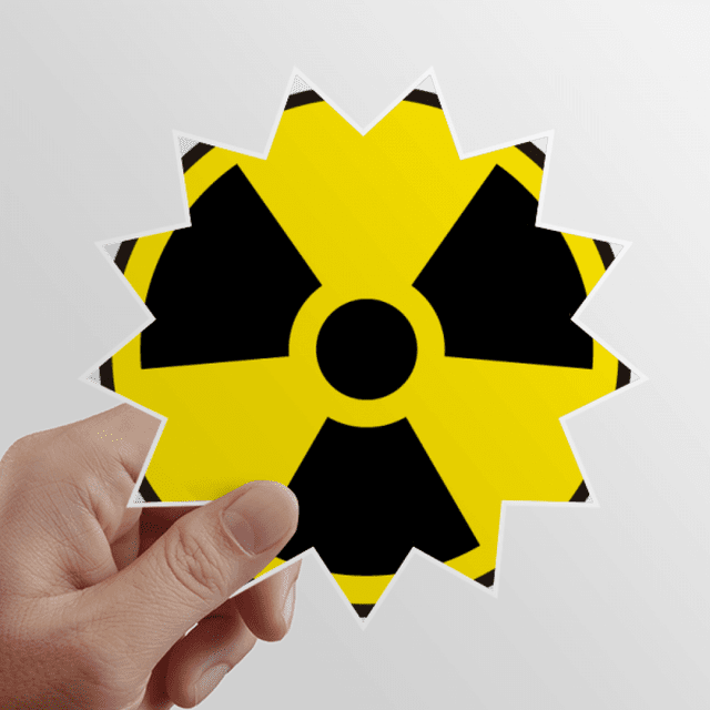 Químicas peligrosas radiaciones nocivas, espantoso circulo amarillo símbolo ilustración patron Calcomanías solares de vinilo