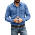 thumbnail image 5 of Zeijnsda Mens Denim Shirts Fashion Turndown Collar Long-Sleeved Blouse Solid Color Casual Button Down Shirts with Chest Pockets, 5 of 8