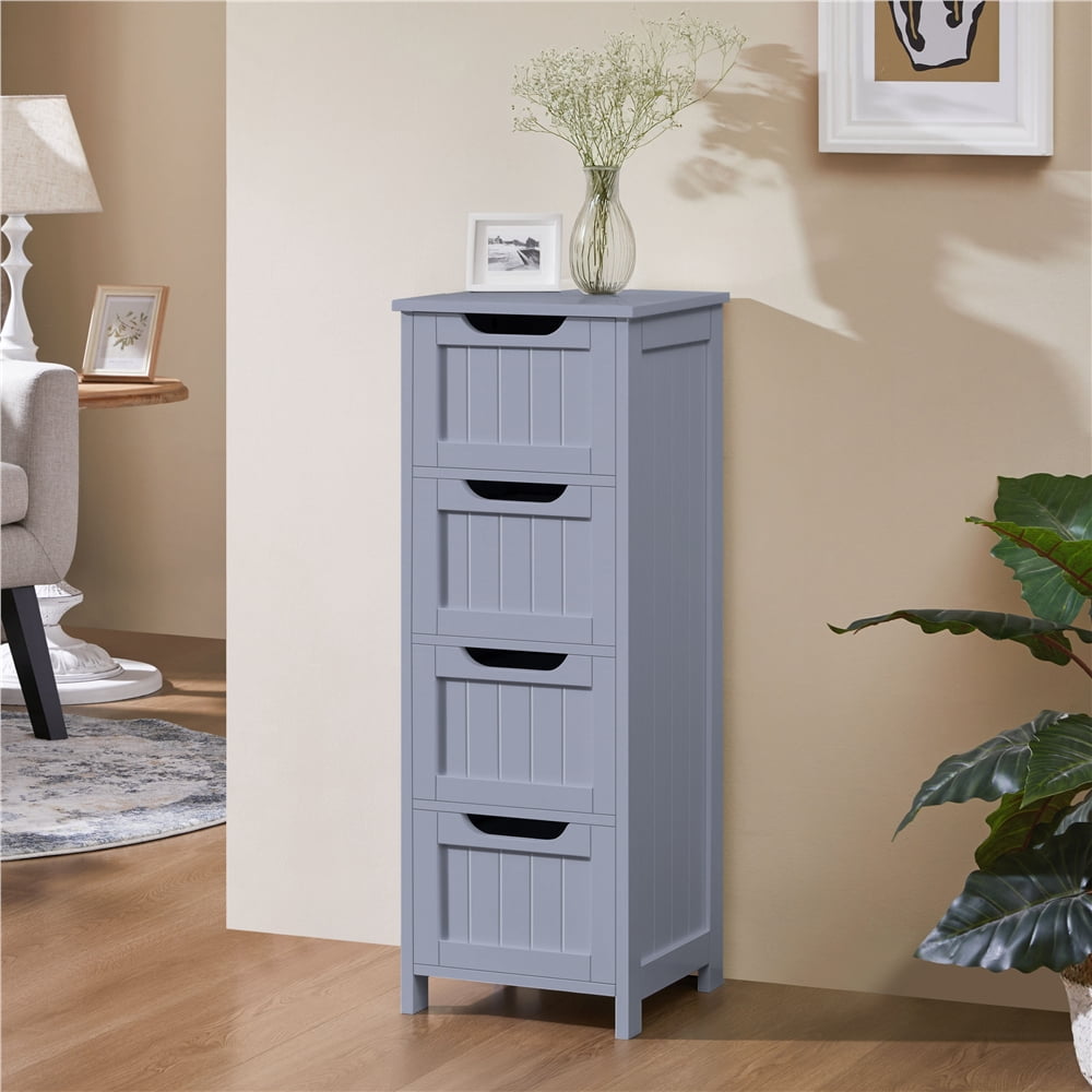 Yaheetech 4 Drawers Wooden Bathroom Floor Cabinet Side Storage Organizer Free-Standing Cabinet, Gray
