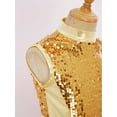 thumbnail image 5 of Hansber Kids Girls Sequin Sleeveless Mock Neck Liturgical Worship Praise Dance Dress Tunic Ballet Lyrical Dancewear Gold 12, 5 of 7