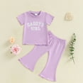 thumbnail image 2 of Kaprioy Girls Summer Outfits Aunties Little Bestie Baby Outfit Toddler Girl 2Pcs Summer Clothes Fly Sleeve Letter Shirt and Waffle Flare Pants Set, 2 of 4