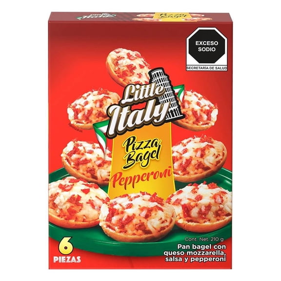 Caja de pizza Bagel Little Italy de pepperoni con 6 pzas