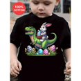 thumbnail image 1 of Easter Bunny Riding T Rex Happy Easter print 100% cotton Boy T-shirt, 1 of 6