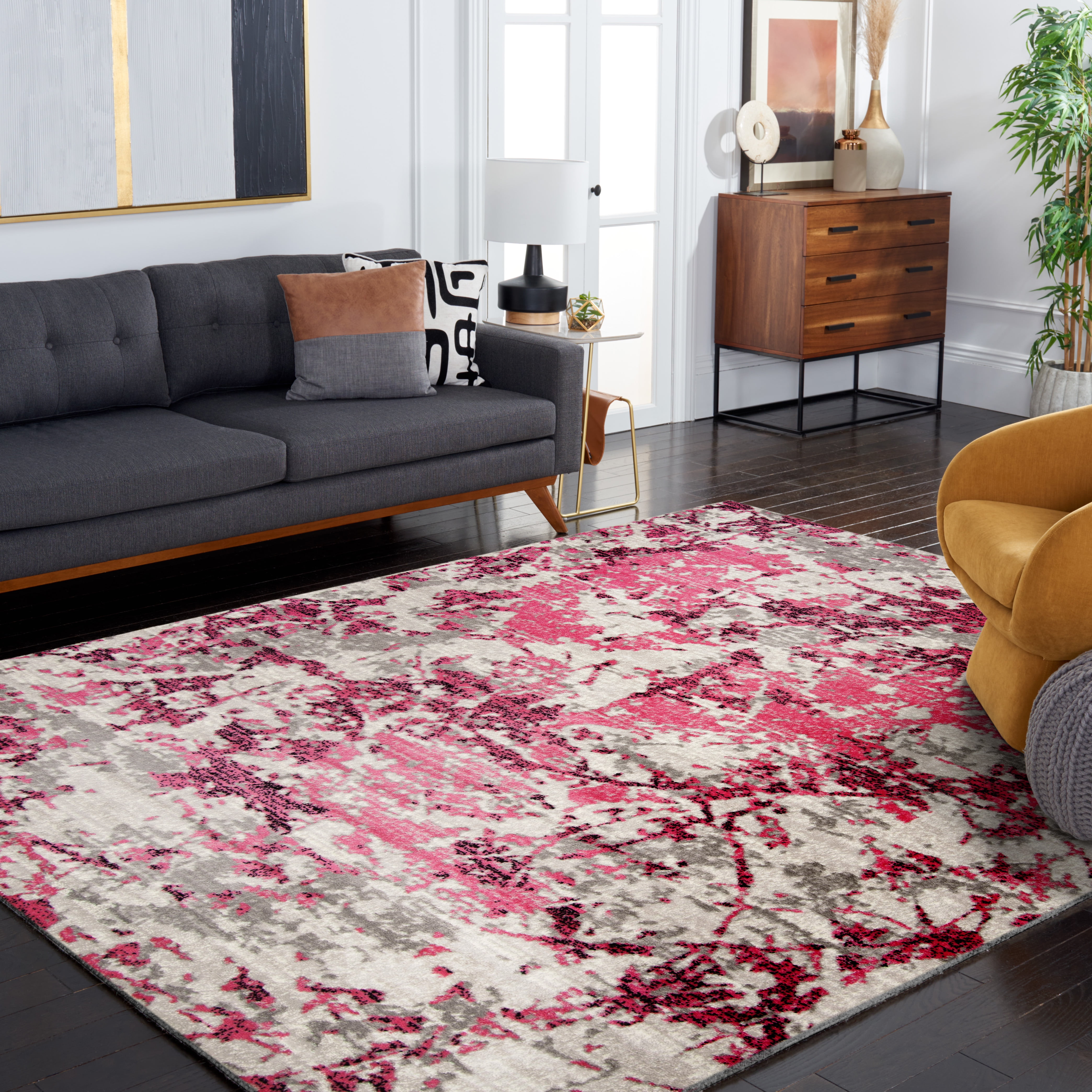 SAFAVIEH Skyler Joisse Distressed Area Rug, Pink/Ivory, 8' x 8' Square