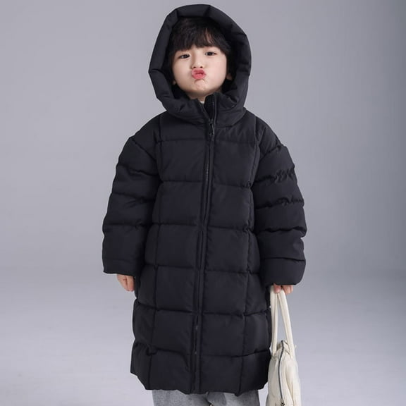 Kids Girl Long Hooded Jackets Fall Winter Puffer Squares Block Warm Jackets Coats Light Weight Padded Cotton Down Outerwear Parka