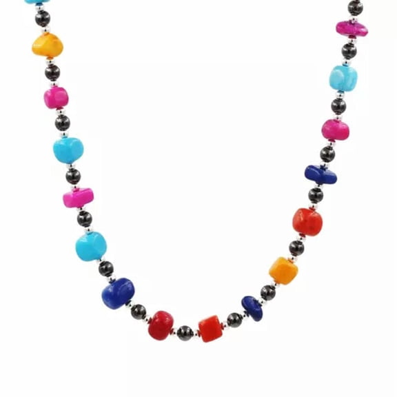 QQTDFG Handmade Natural Stone Hematite Magnet Therapy Irregular Beads Necklace 23.6"-Multicolor