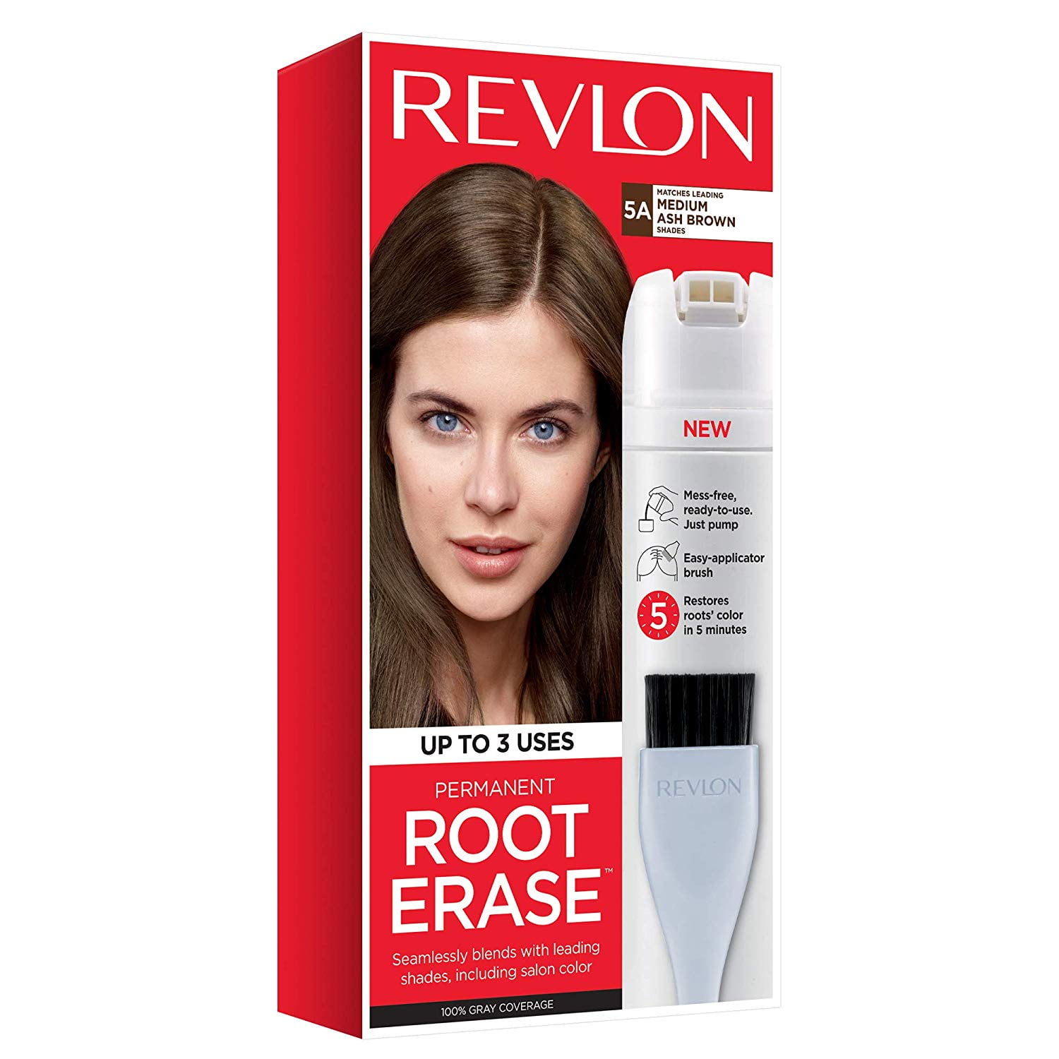 4 Pack Revlon Root Erase Permanent Hair Color, Medium Ash Brown, 3.2 oz