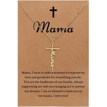 Gold Cross Necklaces for Women, Faith Warrior Bestie Grace Hope Family Necklaces for Mom Womens, 14K Gold Silver Plated Stainless Steel Inspirational Pendant Mama Christmas Gifts[v992]