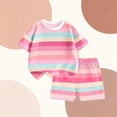 thumbnail image 5 of Virmaxy Rainbow Striped Short Sleeve Top and Shorts Set Two Piece Round Neck Cotton Summer Play Outfit for Everyday Casual Wear, for 3-14Y Pink, 5 of 5