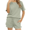 thumbnail image 2 of Nuoqisi Two Piece Set for Women Summer Lounge Sets Shorts And Short Sleeve Tops Waffle Matching Travel Spring Outfits, 2 of 4